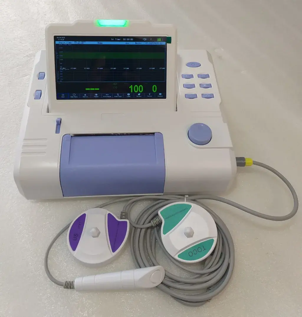 Fetal monitörle birlikte gelen ultrasonografi probu, kasılma probu ve hasta olay işaretleyicisi